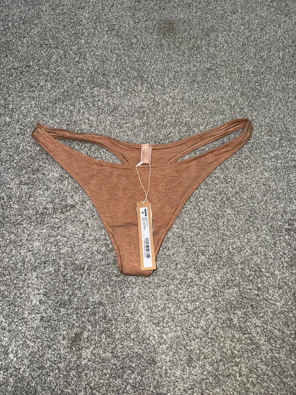 SKIMS everyday cotton thong in sienna heather size large - NEW